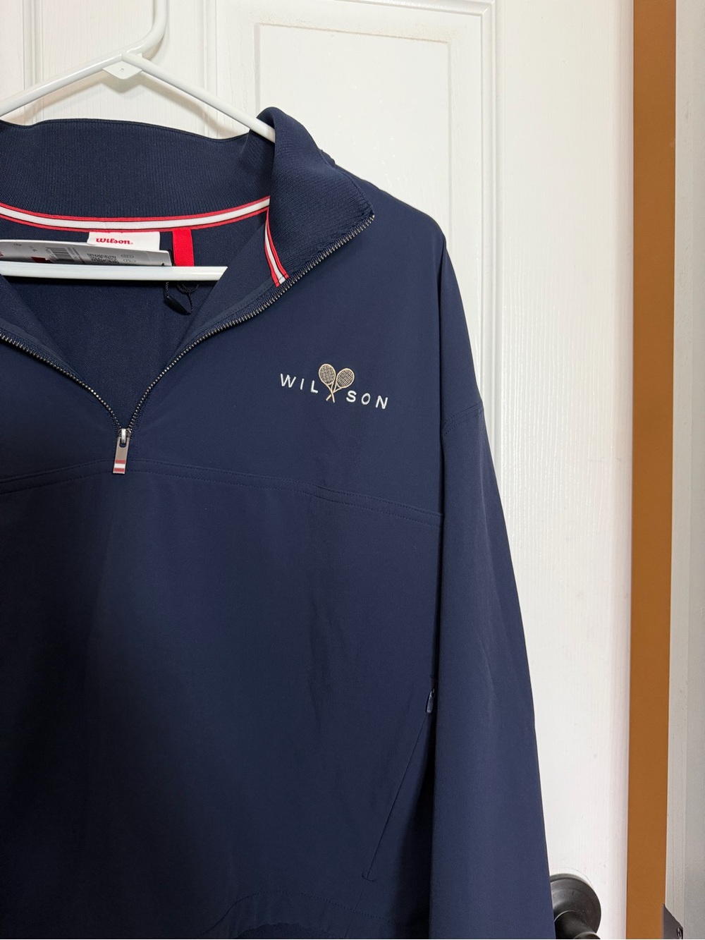 Wilson Davenport Woven Popover Women's Navy Quarter-Zip Pullover Top XL NWT - Picture 7 of 8